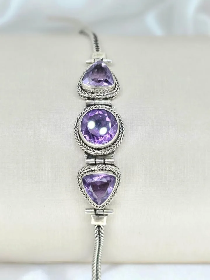 Pulseira 3 pedras de ametista