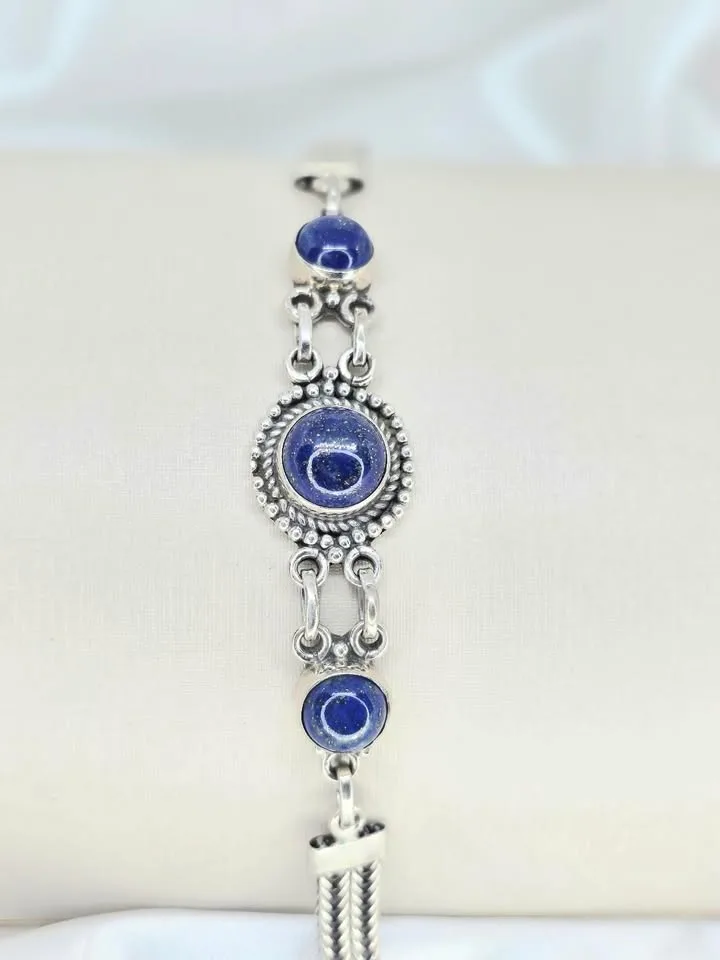 Pulseira 3 pedras de lápis lázuli
