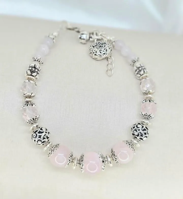 Pulseira bblinesa esferas de quartzo rosa