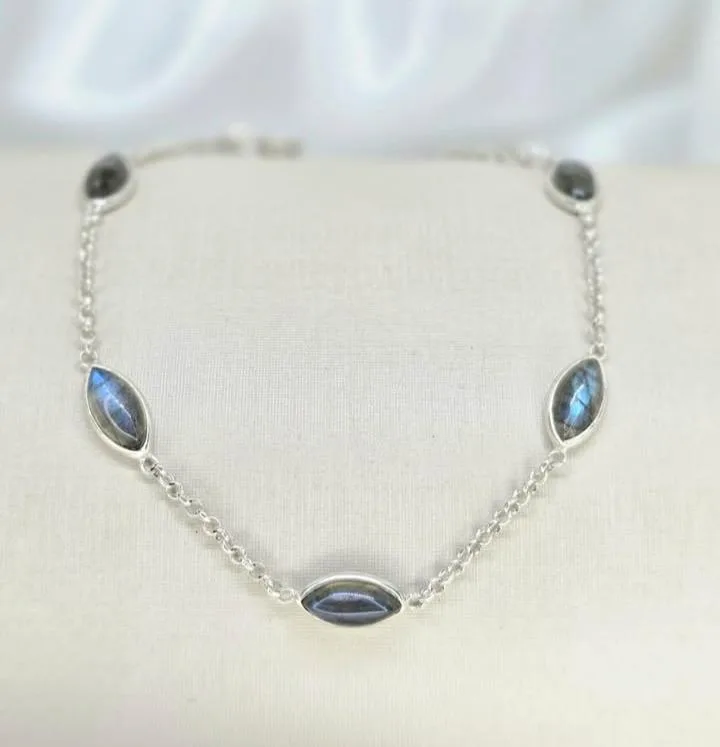 Pulseira pedras labradorita navete