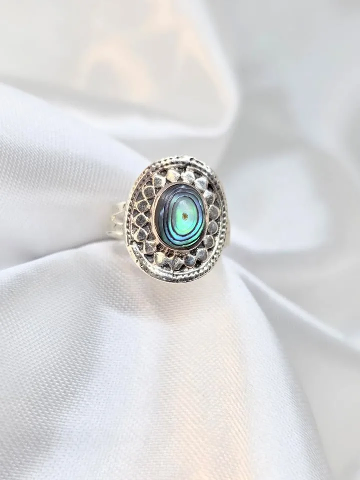 Anel mandala de abalone 