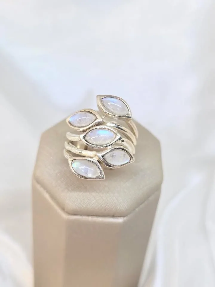 maxi anel folhas de pedra da lua 