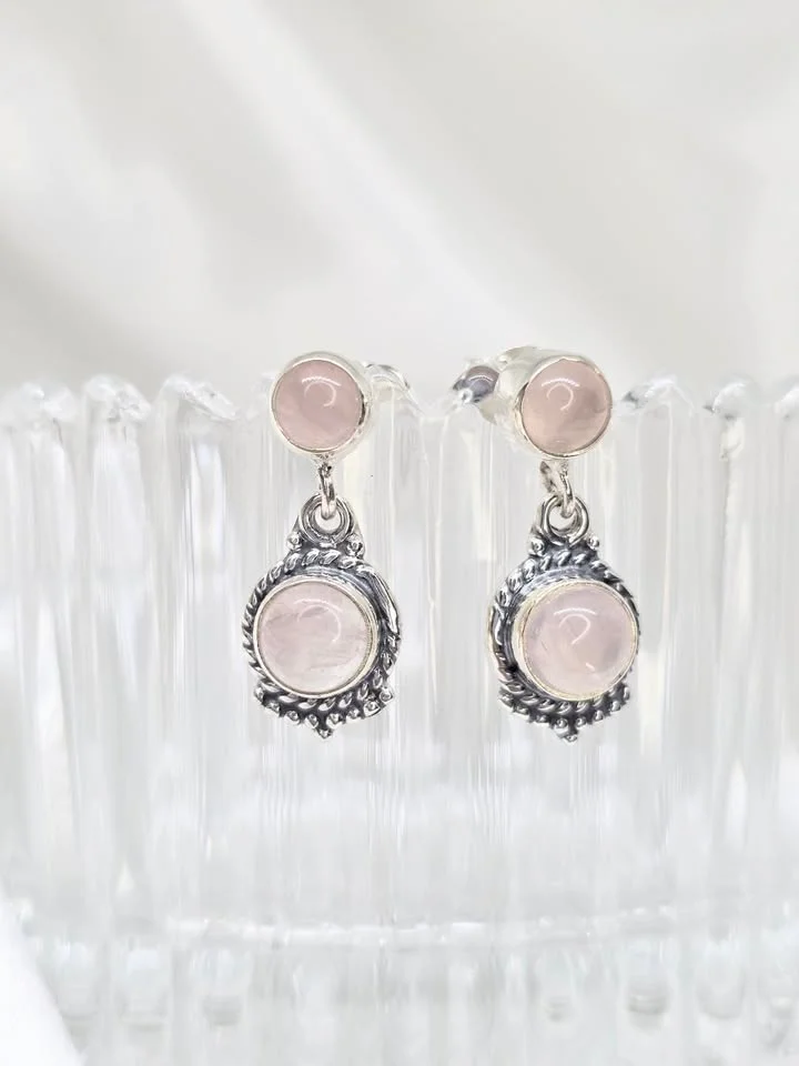 Brinco indiano quartzo rosa 